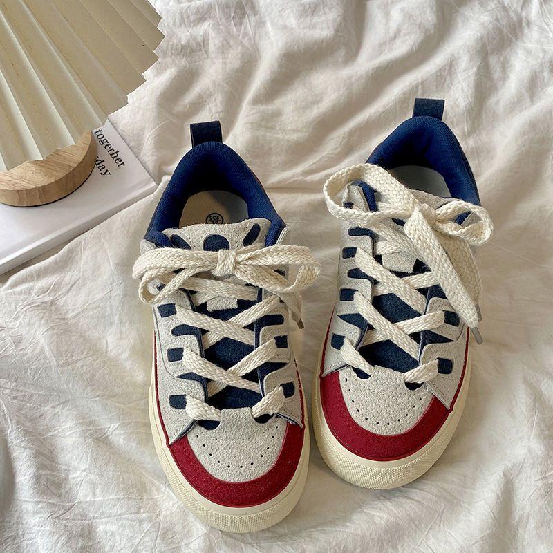 Retro Ladies Sports Board Shoes Peplum Casual Original Niche Bread Small White Shoes Breathable Anti-slip Wear-resistant Low-top Sneakers