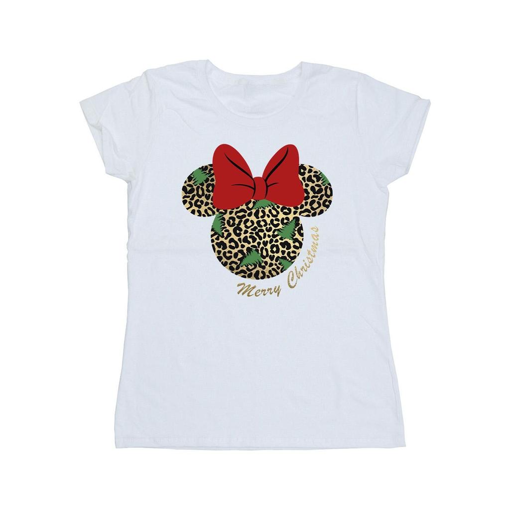 Disney Womens/Ladies Minnie Mouse Leopard Christmas Cotton T-Shirt