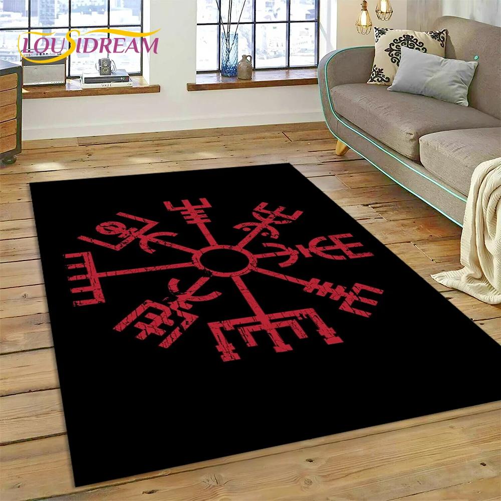 3D Nordic Viking Mythology Symbols Odin Cartoon Area Rug Large,Carpet for Home Living Room Sofa Doormat Decor,Non-slip Floor Mat