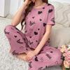 Yangi Yozgi Ayollar Pijama To'plami Yurakli Printli Pijamalar O-bo'yin Uy Kiyimi Moda Qisqa Yengli Uzun Shimli Ayollar Kundalik Pijamalari