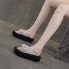Rhinestone Outer Wear One-word Cool Slippers Women's 2025 New Bow Casual Fashion Versatile Platform Beach Women's Shoes