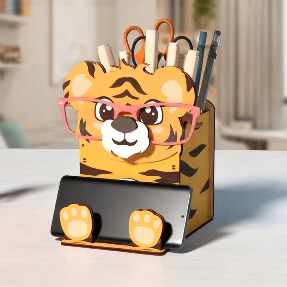 Wooden Material Spectacle Stand Hand Carved Pen Holder Rack Wooden Phone Display Stand  Home Use