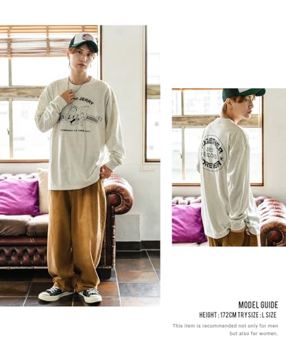 [IMPROVES] Casual [TOM & JERRY] Custom-made Buddies Oval Long Sleeve T-Shirt, Men's, Oatmeal