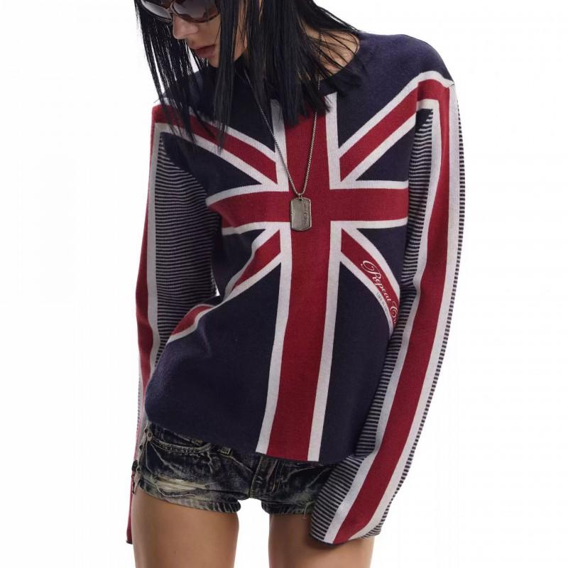 2026 Men Women Slim Fit Long Sleeve T Shirt British Flag Print Casual Round Neck Top