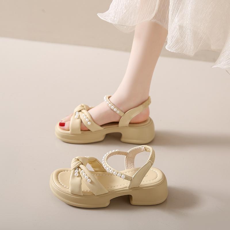 Fashion 2024 Summer New Fairy Style Thick Sole Sandals for Women Fashion Pearl Shoes Sandals Fashion Peep Toe Casual Dress Sandalies
