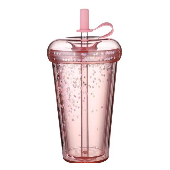 Герметичная чашка для холодного кофе, многоразовая прямая пипеточная чашка со встроенными соломинками, двухстенный изолированный стакан для холодного кофе, мультяшная чашка для питья