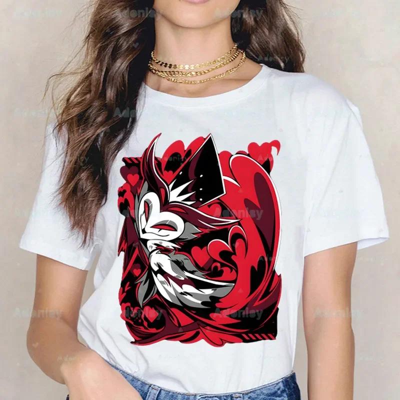 Мультяшные футболки Helluva Boss Женские летние графические футболки Смешные футболки для женщин Футболки с круглым вырезом Топы Харадзюку