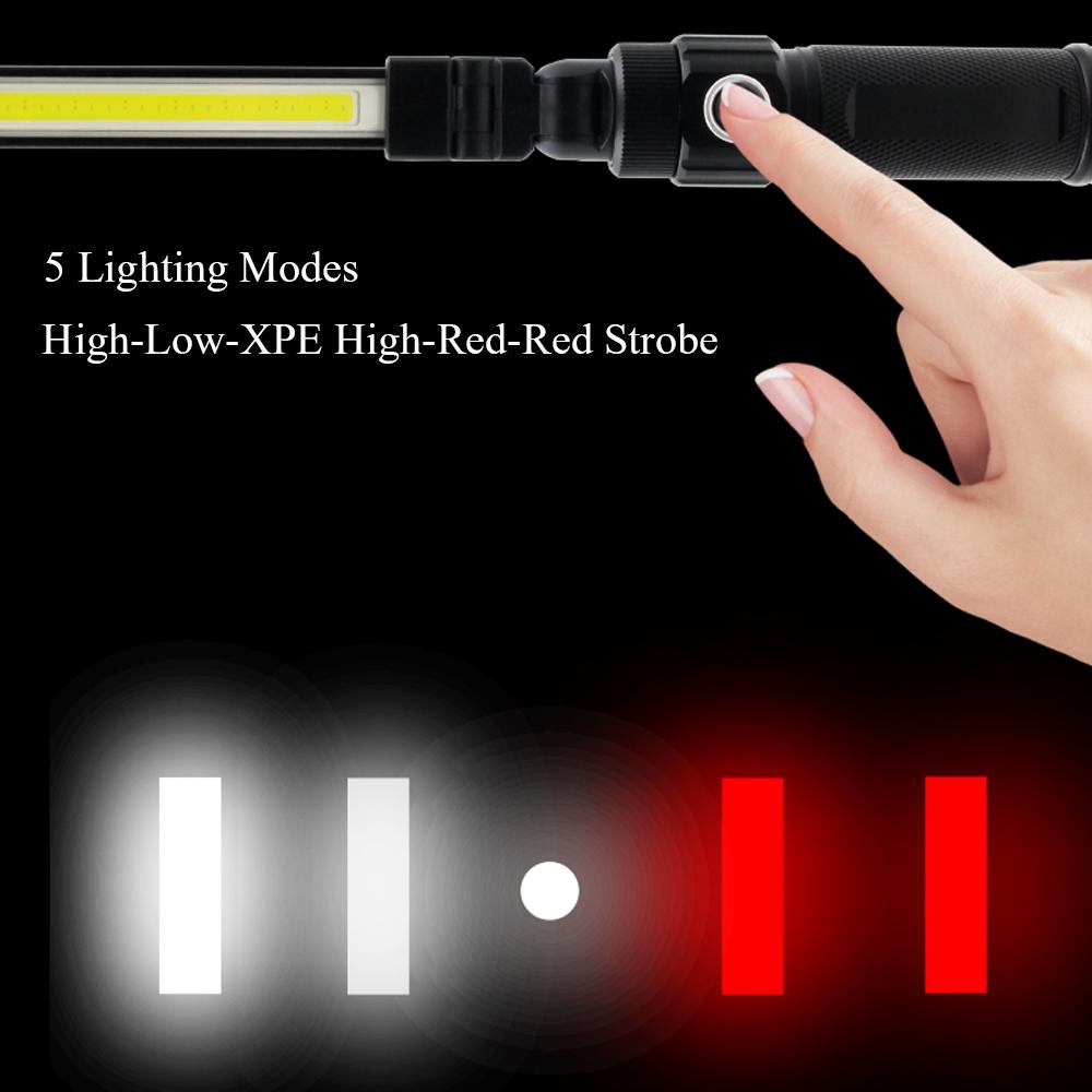 COB XPE светодиодный аварийный фонарик для кемпинга 18650 USB гаражный рабочий фонарь складной магнитный инспекционный фонарь на 360° красный стробоскоп SOS