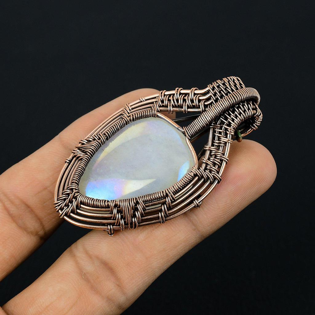 Moonstone 999 Copper Wire Wrapped Pendant, Handmade Gemstone Pendant, Gift For Mom Antique Jewelry