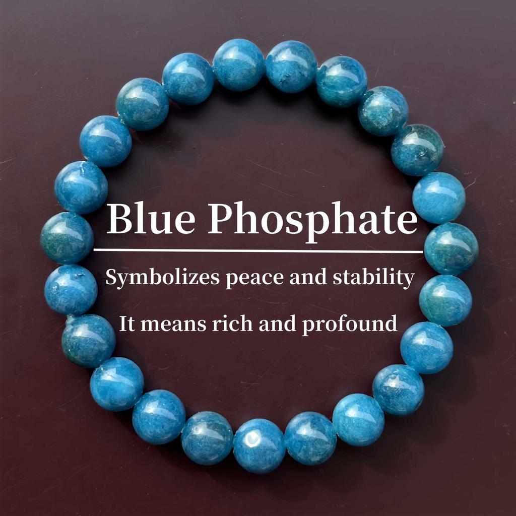 Natural Blue Phosphate Stone Beaded Bracelet Handmade Round Gemstone Stretch Wristband for Men Women Unisex Jewelry Accessory