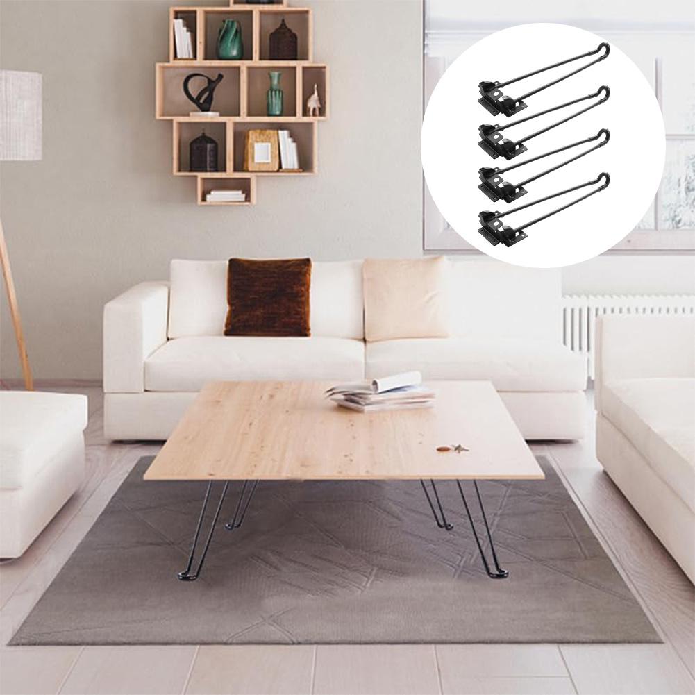 Набор из 4 складных ножек для шпилек из черного железа для журнального столика, прикроватной тумбочки, DIY проектов с защитной резиной для пола