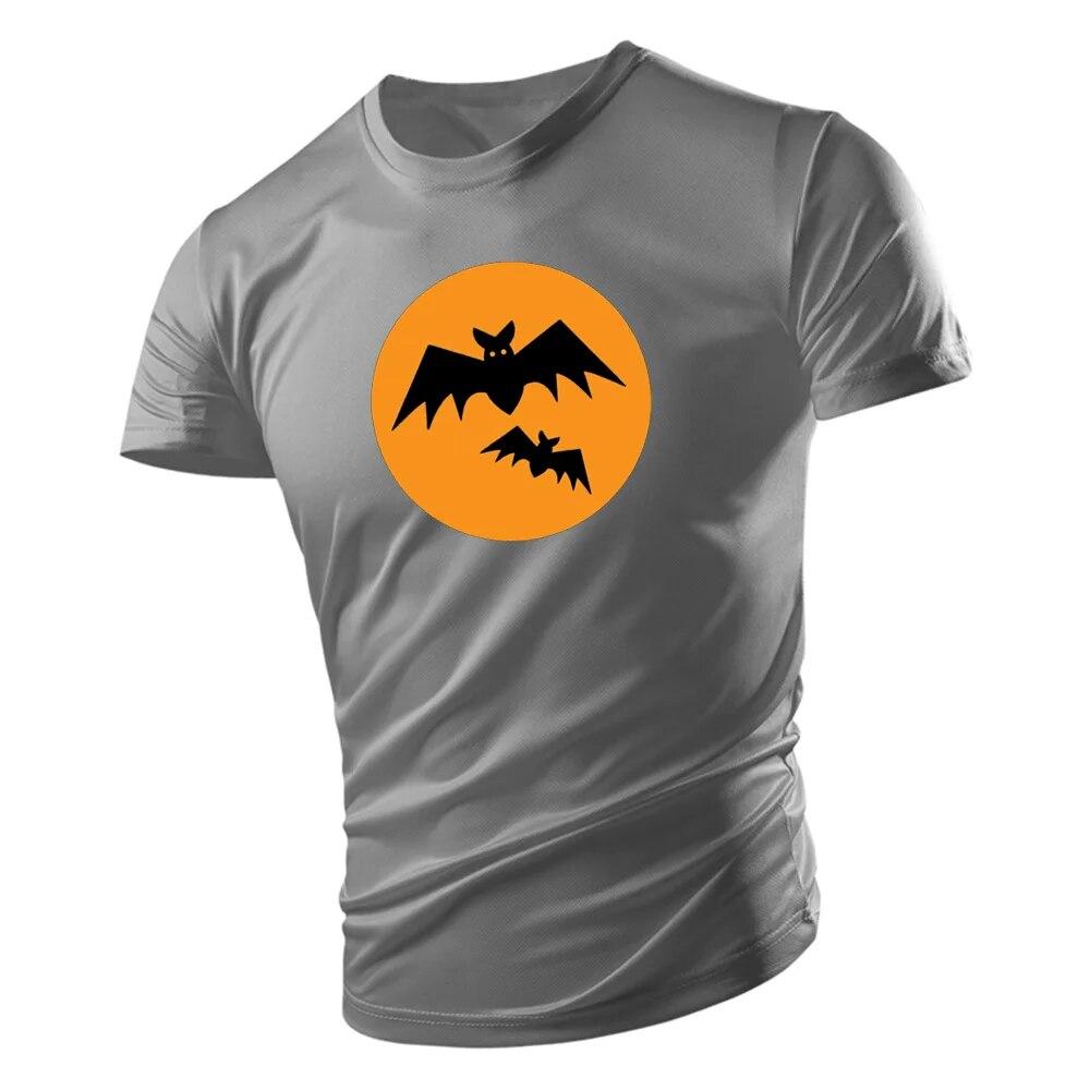 Летняя мода в спортивном стиле с круглым воротником Мужская футболка с коротким рукавом на Хэллоуин с принтом летучей мыши Harajuku Мужская свободная удобная дышащая футболка