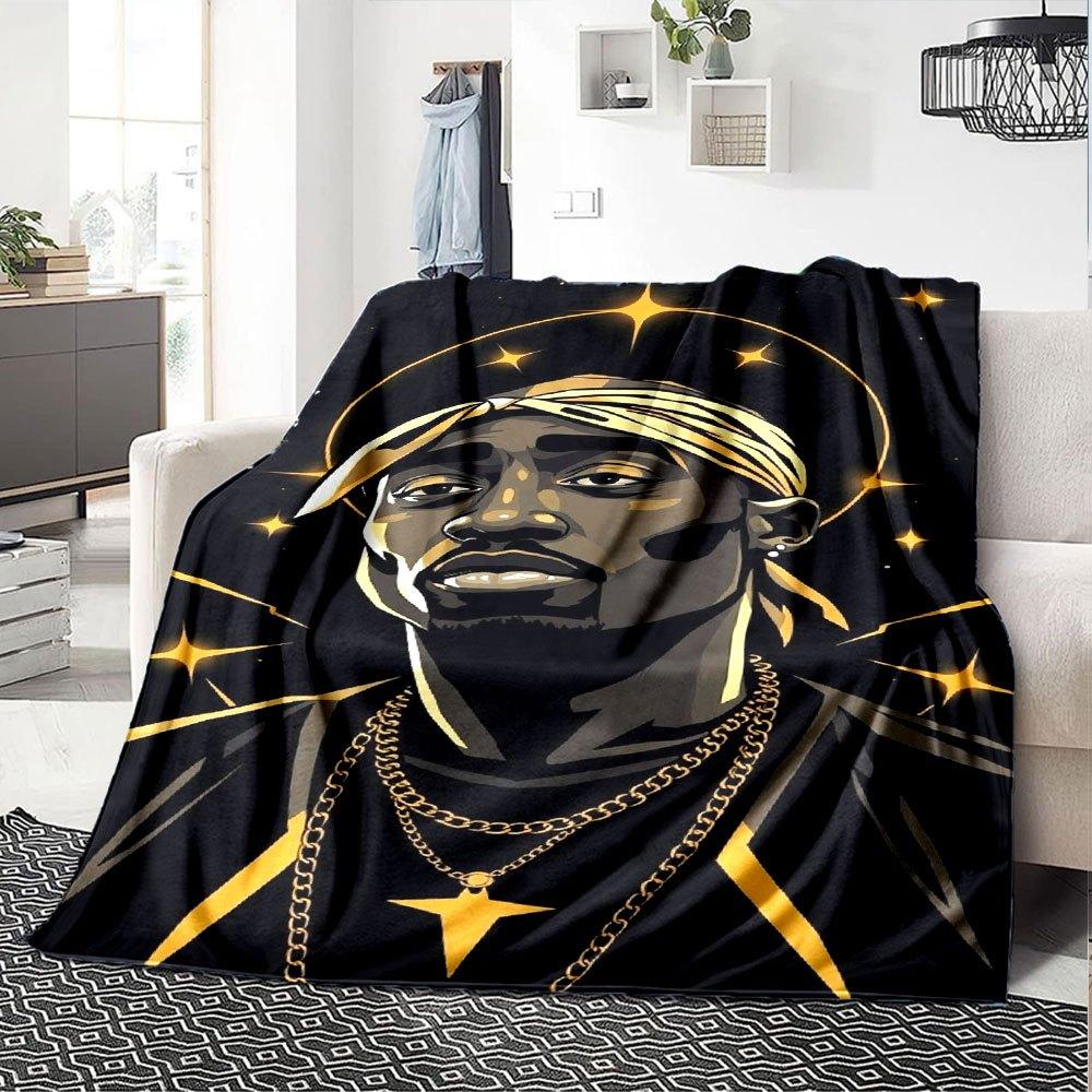 1 шт. Плед в стиле Hip Hop 2Pac, Мягкий, Легкий, Для всех сезонов, Многоцелевой плед для дивана, кровати, офиса и пикников, Французский стиль с культовыми обложками альбомов и цитатами