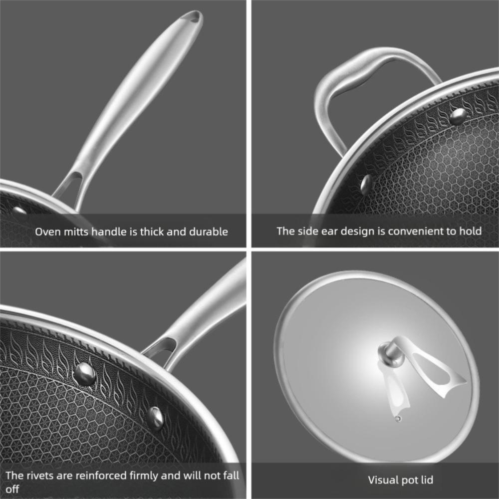 Антипригарный вок из нержавеющей стали 316, без покрытия, с сотовым дном, сковорода вок, газовая, индукционная плита