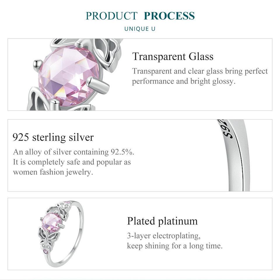 BAMOER кольцо из стерлингового серебра 925 пробы с розовым камнем и ажурным кольцом на палец в виде бабочки с кубическим цирконием для женщин, подарок на день рождения, ювелирные изделия