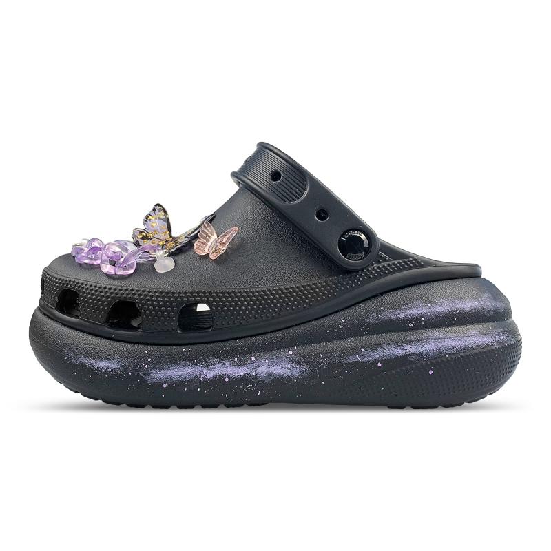 Crocs Crush Clog Ночная бабочка Мечта МАЙ Сделано полностью Цветочные туфли с отверстиями Унисекс Одинаковые черные и фиолетовые