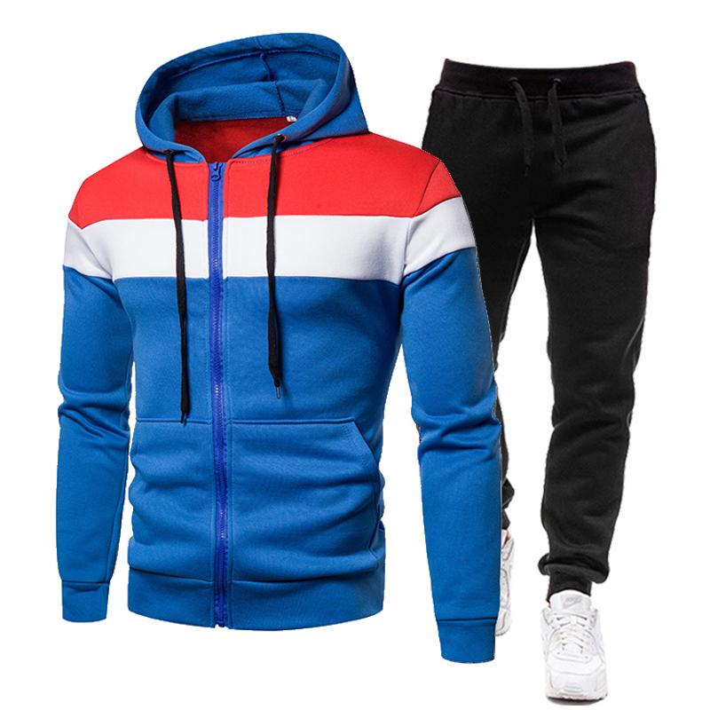 Blue 2025 Autumn Winter New Zipper Hoodie +Pants Men Casual Cotton Warm Sweatshirts Jogging Suit