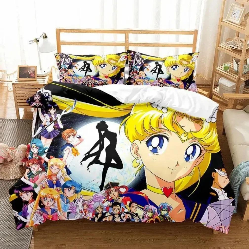 Комплект постельного белья Anime S-Sailor & M-Moon, пододеяльник, одеяло, комплект постельного белья, наволочка, размер King Queen Twin для мальчиков и девочек взрослых