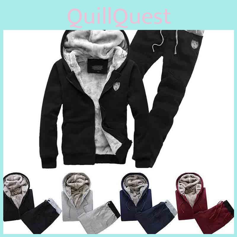 Модный мужской повседневный утолщенный флисовый худи-комплект со стильным капюшоном и застежкой-молнией
