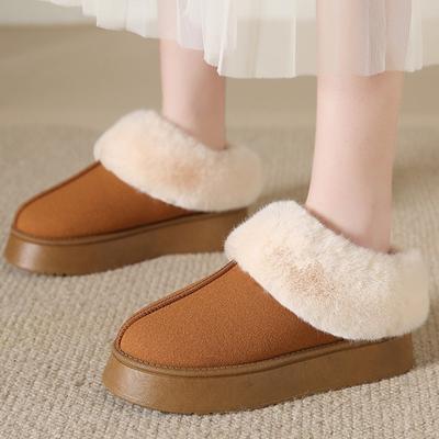 Зимние теплые утолщенные плюшевые толстые хлопковые тапочки на платформе женские меховые тапочки на плоской подошве женские новые пушистые туфли из искусственной замши