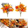 Durable Fabric Fall Flowers Artificial Bouquet with Pumpkins Maple Leaves Wheat Berries, Autumn Berry Decoration Home Decor for Thanksgiving