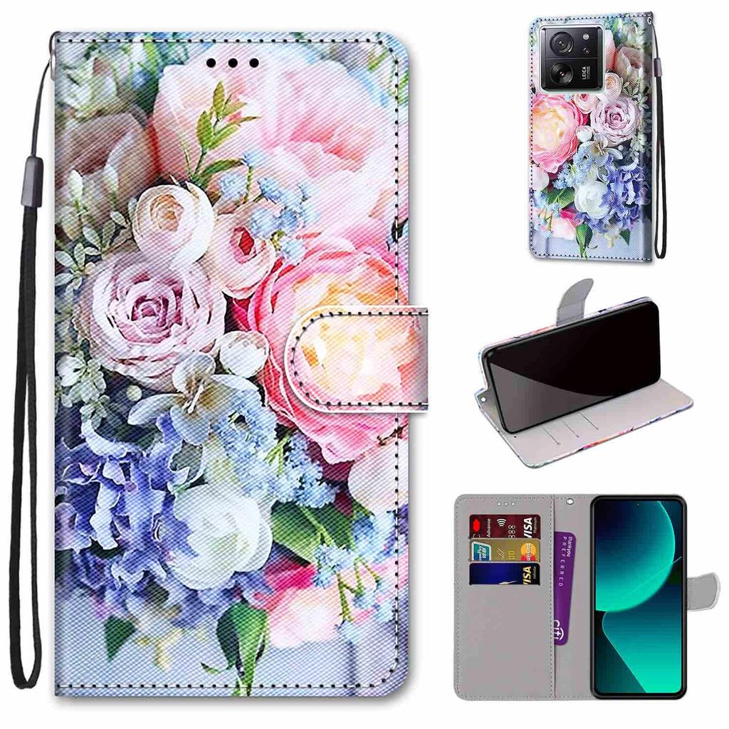 Fashion Painted Pattern Cover Lanyard Flip Leather Case For iPhone Samsung Huawei Honor Xiaomi Redmi OPPO Realme Moto Asus