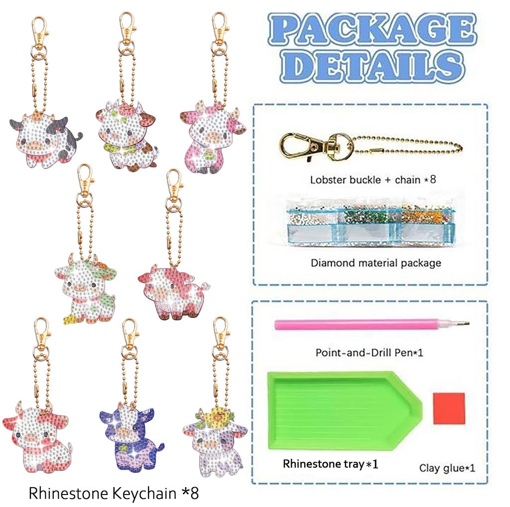 8 шт./набор DIY акриловый брелок для алмазной живописи/подвеска для сумки двухсторонний с рисунком коровы/цветного кота/петуха