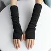 Crochet Black Hand Trendy Warmers Fashion Mittens Unisex Female Long Fingerless Gloves Arm