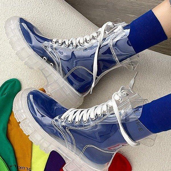 2022 Cool Fashion Women Transparent Platform Boots Waterproof Ankle Boots Feminine Clear Heel Short Boots Sexy Female Rain Shoes