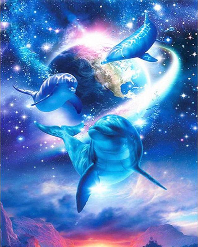 Алмазная картина, полная круглая квадратная дельфины, 5D DIY, Алмазная вышивка, вышивка крестиком, морской пейзаж, стразы, мозаика, настенное искусство