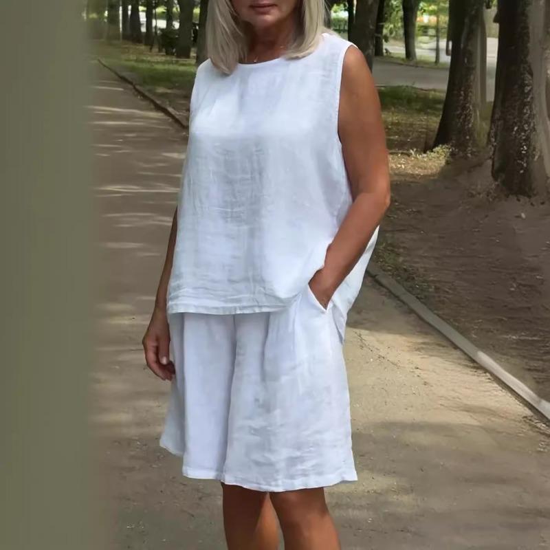 YYFS Женские модные повседневные летние весенние однотонные принтованные брюки без рукавов с круглым вырезом костюмы