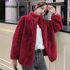 Women's Winter Double Sided Velvet Warm Loose High Neck Jacket Cardigan Zipper Fleece Jacket