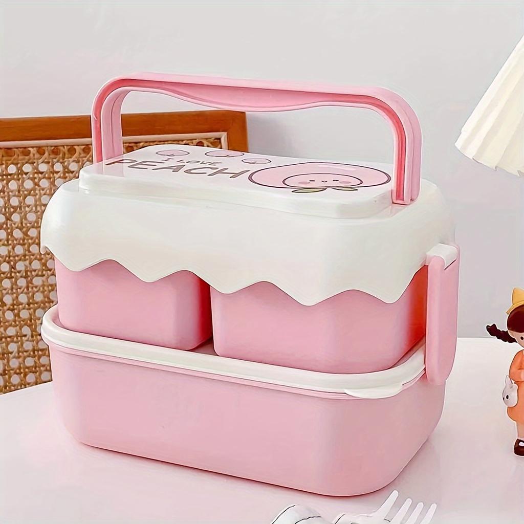 1pc-Double layered colored fruit lunch box, large capacity portable lunch box, suitable for camping, picnics, and beaches