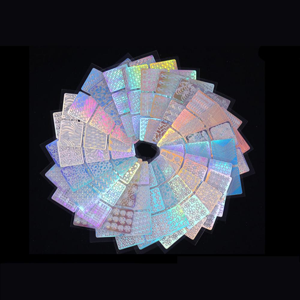 Наклейки для дизайна ногтей, полый гель-лак, лазерный винил для ногтей, трафаретные насадки, 24 шт./компл., сердце, звезда, 3D изображение