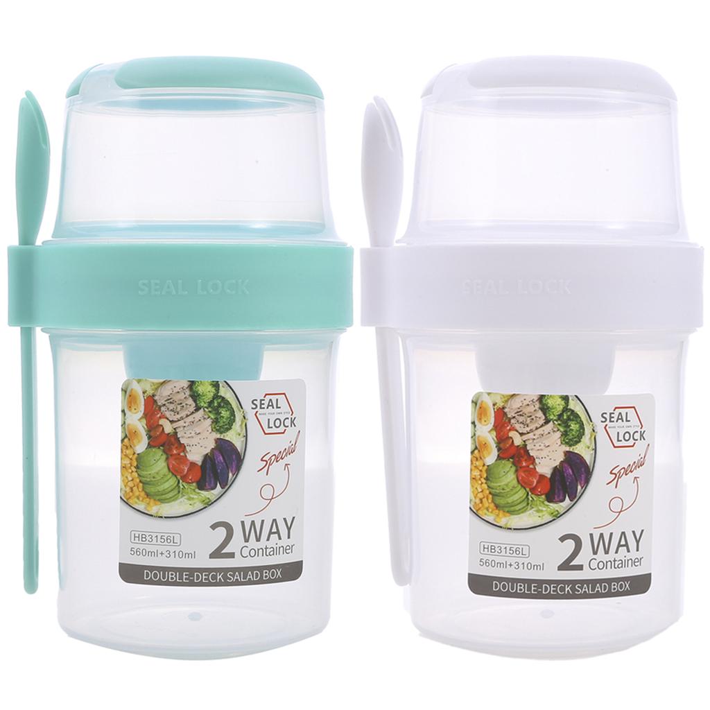 Overnight Oats Container 2-Tier Breakfast On the Go Cups with Lid and Spoon Portable Yogurt Oatmeal Container Jar for Students