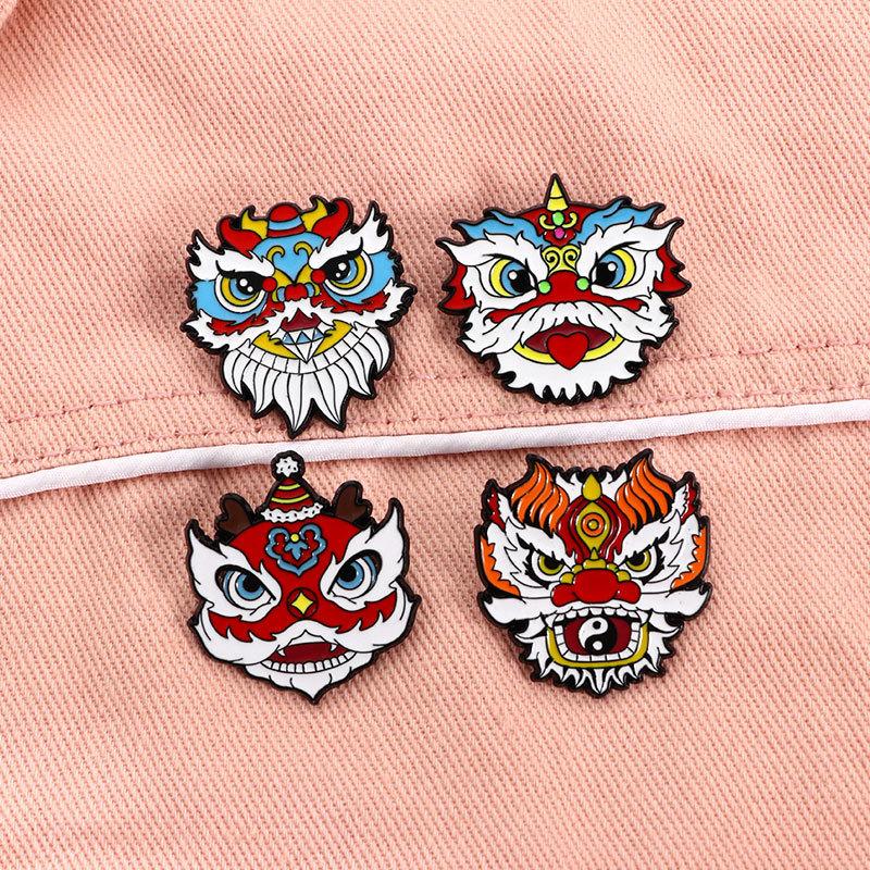 Праздничный значок в виде головы льва из мультфильма, аксессуары для воротника из сплава с каплями масла, брошь «Танец льва»