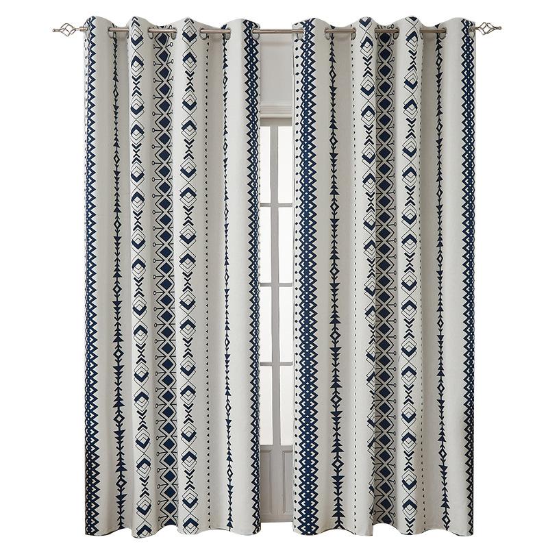 Полностью затемняющие хлопковые и льняные шторы в американском ретро-стиле с синим цветочным узором