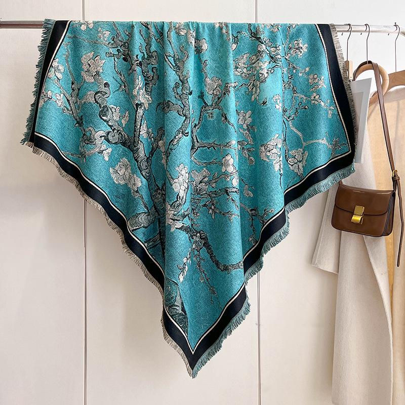 Versatile Mixed Color Contrasting Double-Sided Imitation Cashmere Shawl Winter High-End Warm Square Scarf