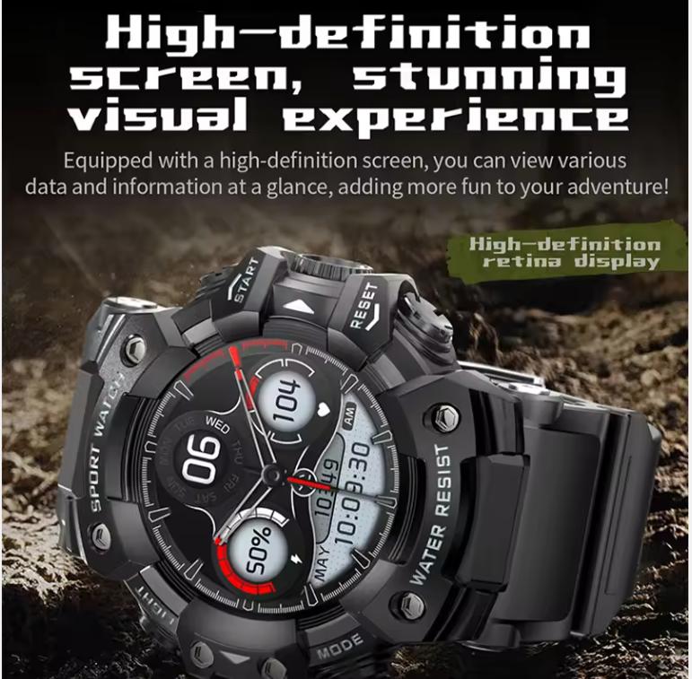 Умные часы для занятий спортом на открытом воздухе, часы с компасом и фонариком, Bluetooth-звонок, мониторинг сердечного ритма, водонепроницаемые часы для мужчин
