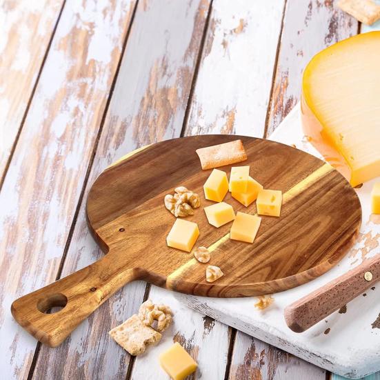 Деревянная доска для закусок Кухонная разделочная доска с ручками Прямоугольная Круглая сервировочная доска для нарезки фруктов, мяса, сыра, хлеба