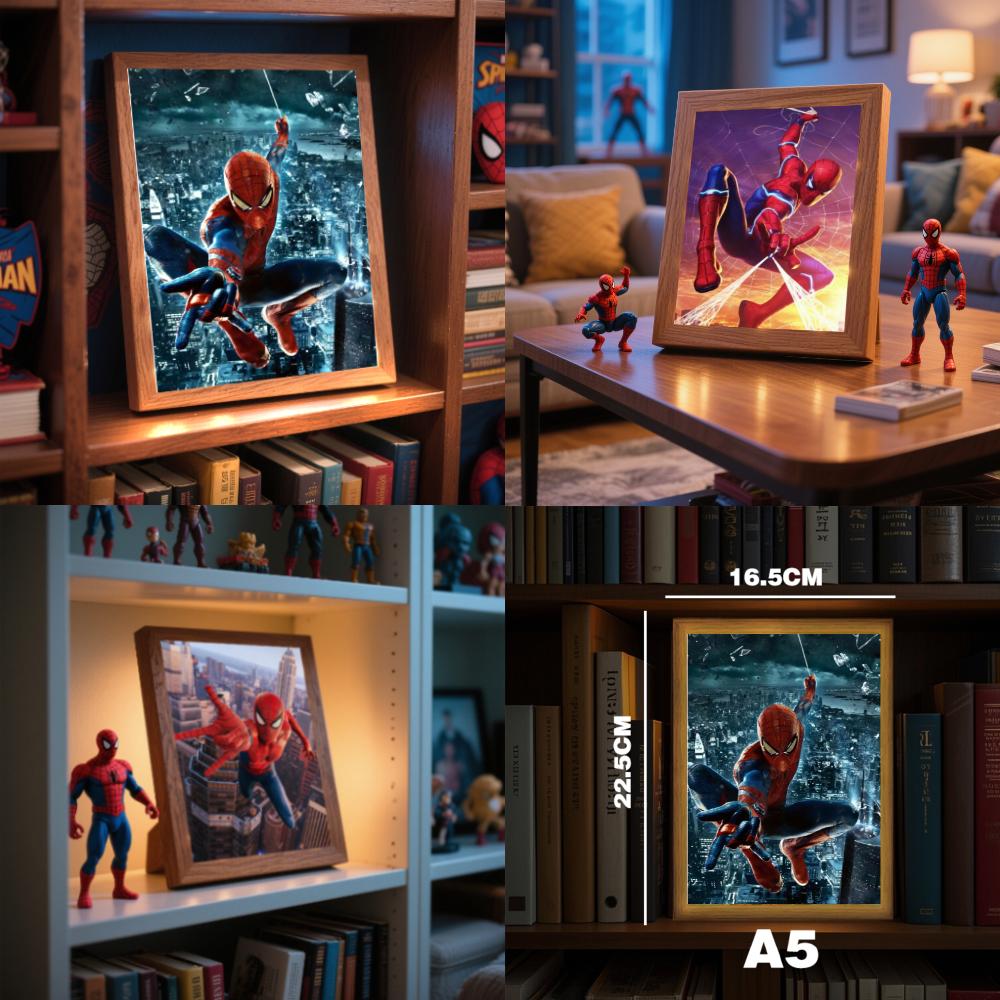 Anime Light Painting Photo Frame Spider Man LED Light Peter Benjamin Parker Glowing Cool Superhero Night Lamp for Bedroom Decor