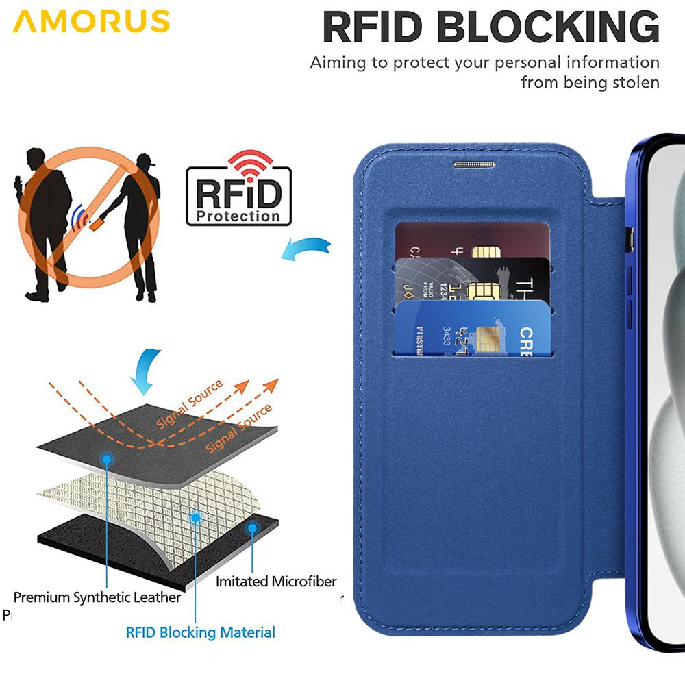 Чехол для iPhone 15, совместимый с MagSafe, с блокирующим RFID держателем для карт, кожаный чехол для телефона