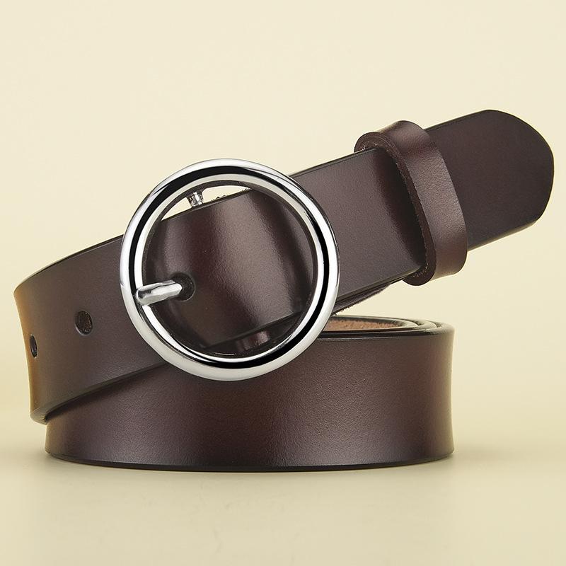 Belt Women'S Leather Belt, Women'S Round Buckle Cowhide Belt, Belt Women'S
