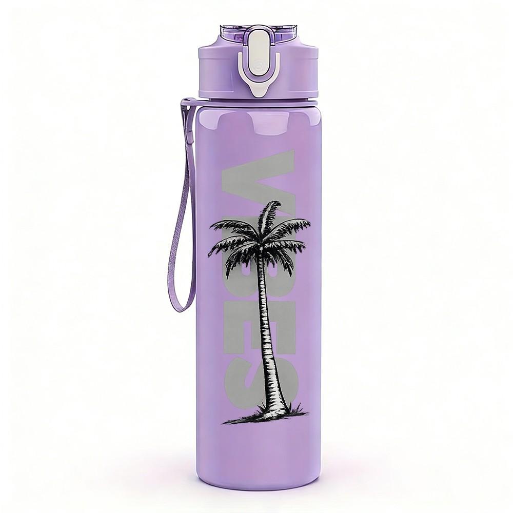 1PC VS Vertical Letter Minimal Print 750ml Color Plastic Sports Water Bottle Leakproof Flip Straw Lid Suitable for Sports Office Home Use
