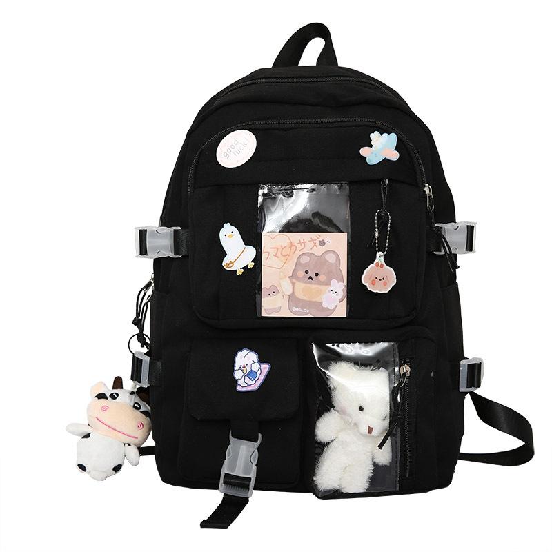 Girls Backpack Cute School Bags for Student Teens Girls Pockets Women Laptop Backpack Harajuku Pendant Backpack Cartoon Cute Badge Bear Bag