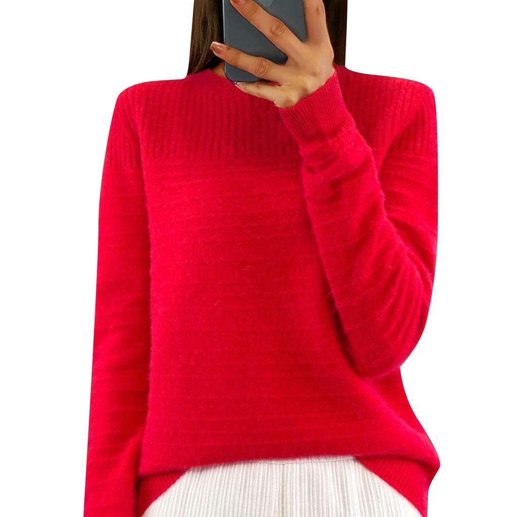 Женский модный круглый вырез однотонный вязаный свитер топ пуловер повседневный свитер