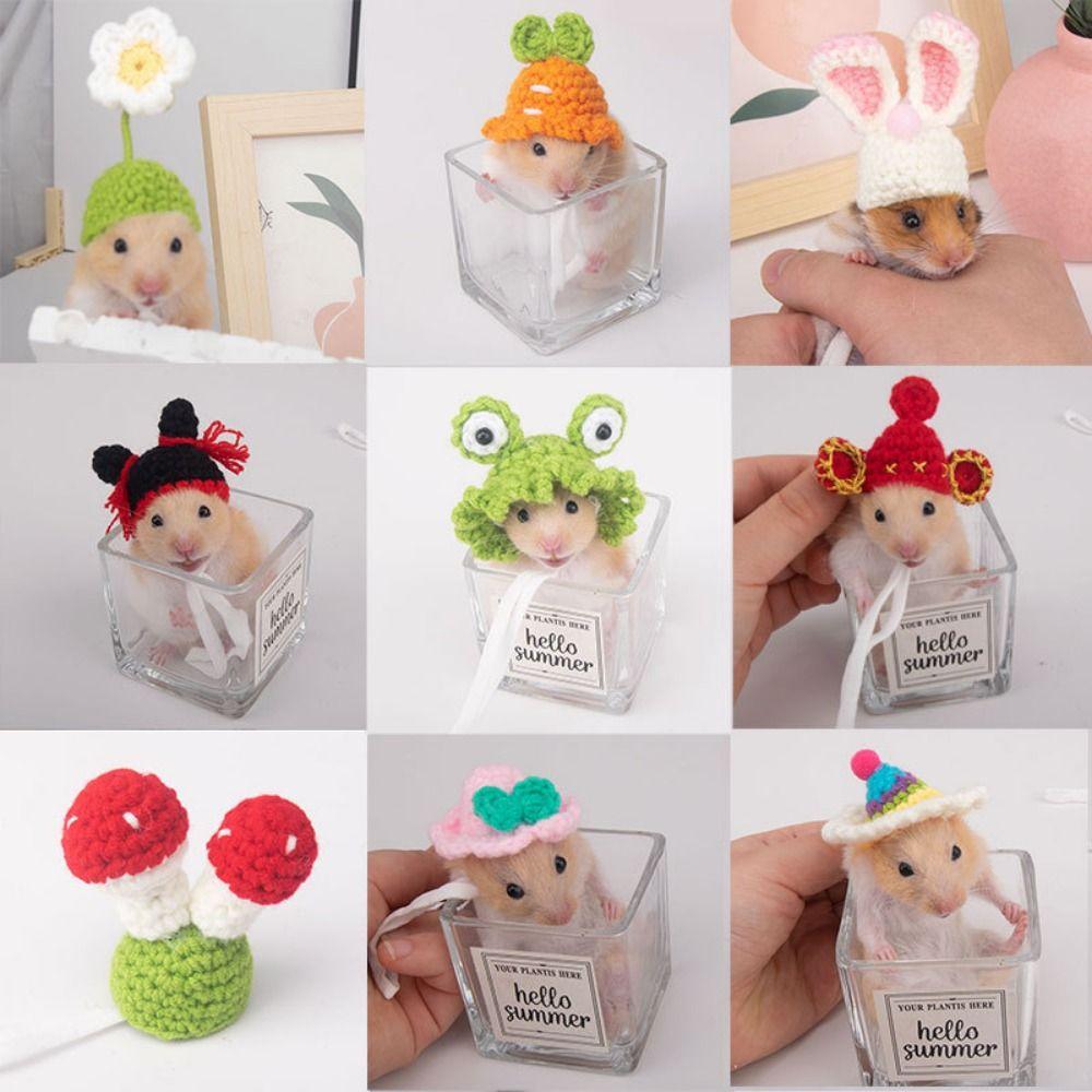 Мультяшная вязаная шапка для питомца Мягкий головной убор для хомяка Маленькие шапочки для мелких животных Для попугая Морской свинки Хомяка