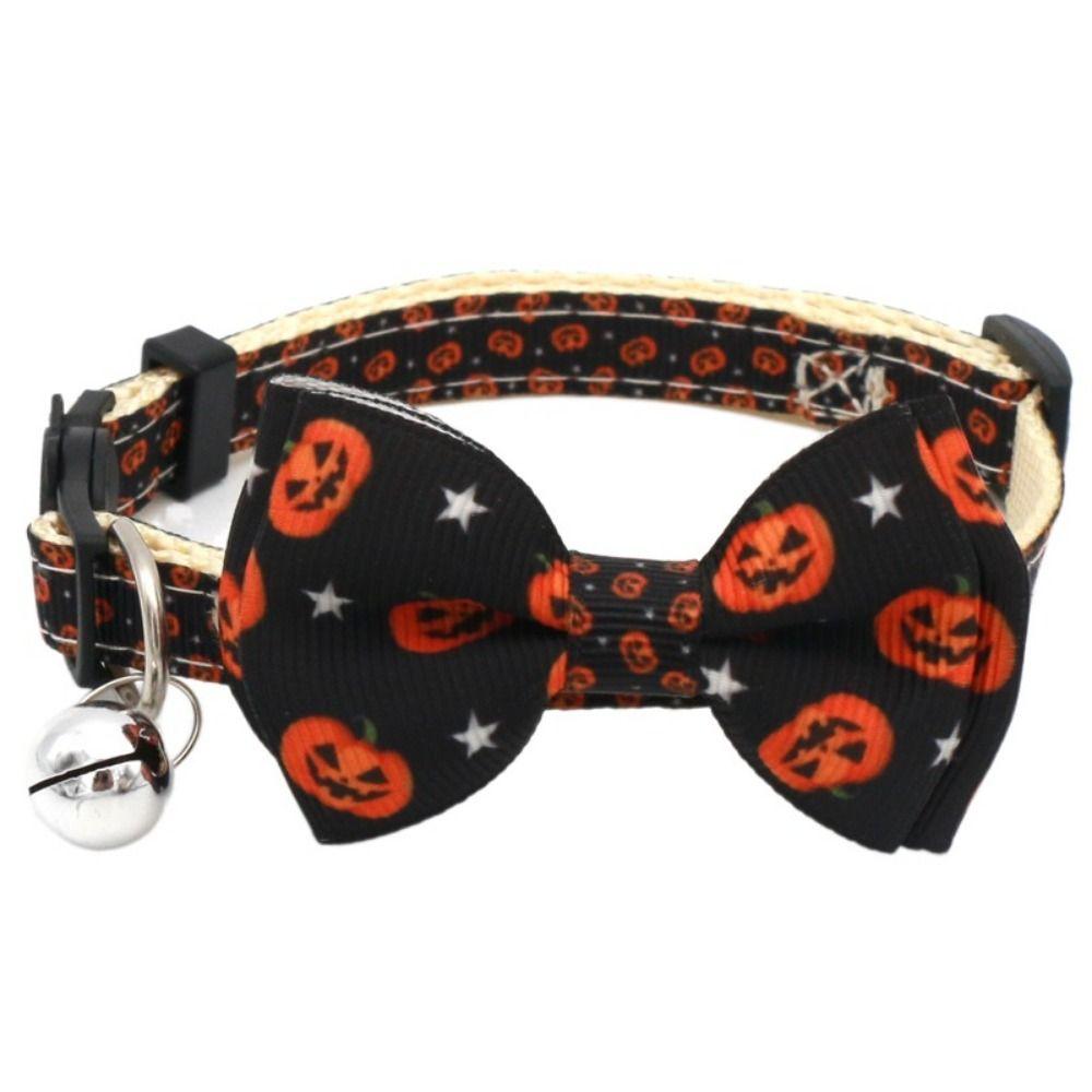 With Bell Kitten Pumpkin Necklace Adjustable Cat Pumpkin Bow Tie Halloween Cat Collar Halloween