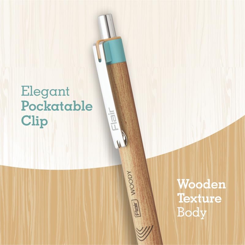Flair Шариковая ручка Woody Cliq 0,7 мм, выдвижная, синие чернила, упаковка 1x 10 шт., ручки для гладкого письма, для школы, офиса и ведения дневника