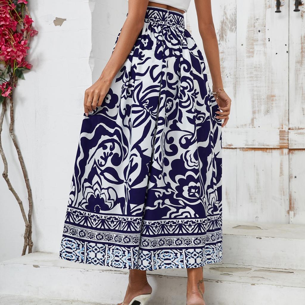 Tooxika, новая полуюбка в этническом стиле с принтом, праздничная повседневная большая распашная длинная юбка